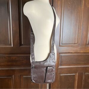 Perlina New York Vintage Brown Leather Crossbody Bag Purse Adjustable Strap